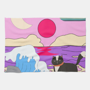 Mikitiez Miami Miauen Sonnenuntergang Vintage Geschirrtuch