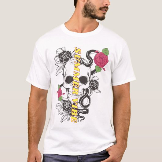 Mikitiez Schädeltätowierung rosen Gesteinspunk T-Shirt (Vorderseite)