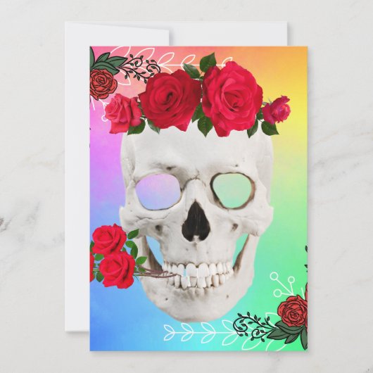 Mikitiez Skull Rose baroqueart Regenbogen Einladung (Vorderseite)