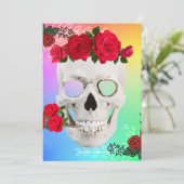 Mikitiez Skull Rose baroqueart Regenbogen Einladung (Stehend Vorderseite)
