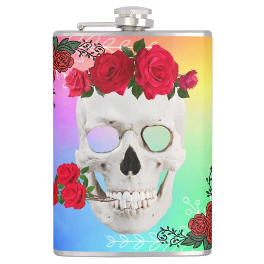 Mikitiez Skull Rose baroqueart Regenbogen Flachmann (Vorderseite)