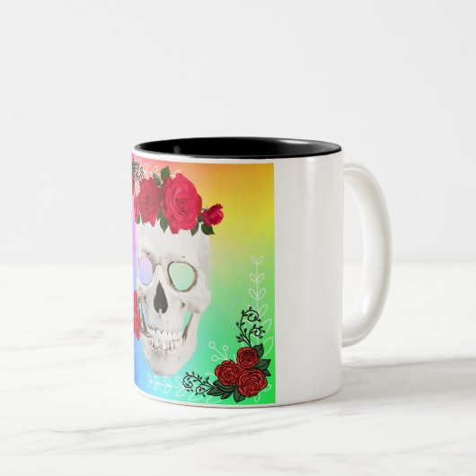 Mikitiez Skull Rose baroqueart Regenbogen Zweifarbige Tasse (VorderseiteRechts)