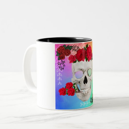Mikitiez Skull Rose baroqueart Regenbogen Zweifarbige Tasse (Vorderseite Links)