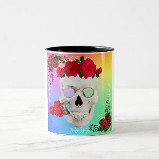Mikitiez Skull Rose baroqueart Regenbogen Zweifarbige Tasse (Mittel)
