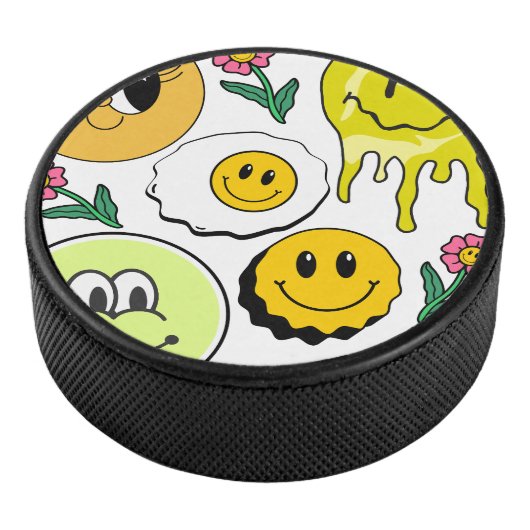 Mikitiez Throw Pillow Smileyface gelber Garten Eishockey Puck (3/4)