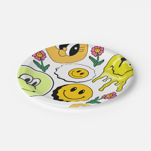 Mikitiez Throw Pillow Smileyface gelber Garten Pappteller (Schrägansicht)