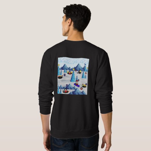 Mikitiez Weihnachten Santa Snowboard Crew Pinguin Sweatshirt (Schwarz voll)