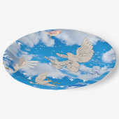 Mikitiez Weißvogel Blau Himmel Sommerstrand Freihe Pappteller (Schrägansicht)