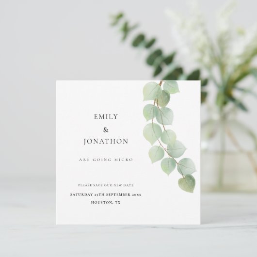 Mikro-Hochzeiten Eukalyptus botanisch Save the Dat Save The Date (Stehend Vorderseite)
