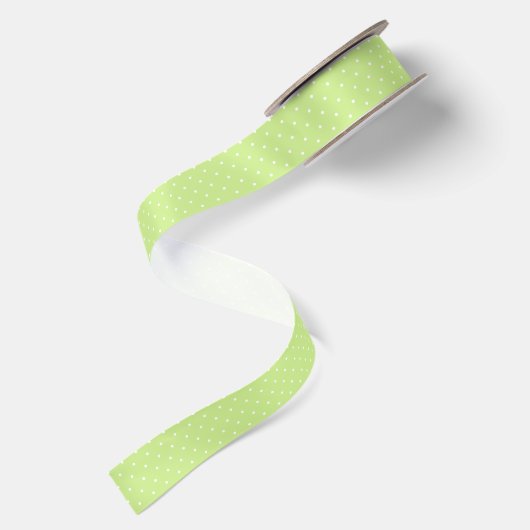 Mikro-Polka-Dot-Weiß -Frühlingsgrün Satinband (Rückseite)