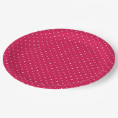 Mikro-Polka-Dot-Weiß - Himbeerrot Pappteller (Schrägansicht)
