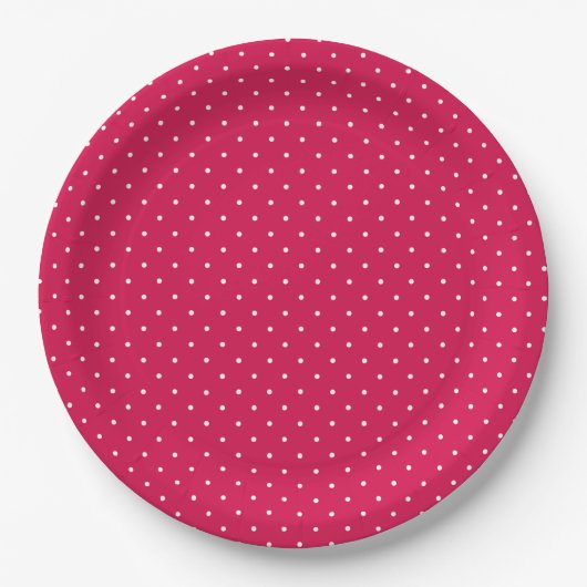 Mikro-Polka-Dot-Weiß - Himbeerrot Pappteller (Vorderseite)
