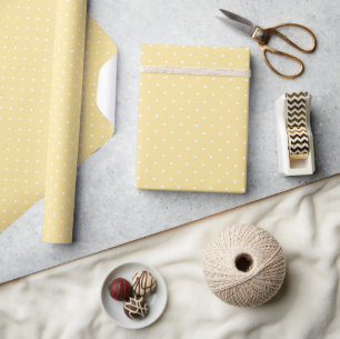 Mikro-Polka-Dot-Weiß - Kanariengelb Geschenkpapier