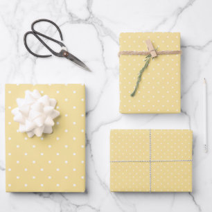 Mikro-Polka-Dot-Weiß - Kanariengelb Geschenkpapier Set