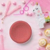 Mikro-Polka-Dot-Weiß - Korallenrot Pappteller (Party)