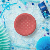 Mikro-Polka-Dot-Weiß - Korallenrot Pappteller (Party)
