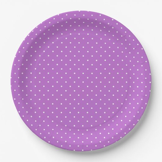 Mikro-Polka-Dot-Weiß - Orchideen-Purple Pappteller (Vorderseite)