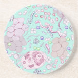 Mikrobiologie im Blau Getränkeuntersetzer<br><div class="desc">Eine Zusammenstellung von Skizzen von den Seiten Schulder anmerkungen Ellen Marcus</div>