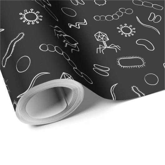 Mikrobiologie - Weiß auf Schwarz Geschenkpapier (Rolleneckpunkt)