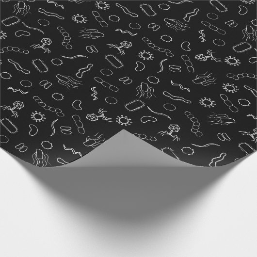 Mikrobiologie - Weiß auf Schwarz Geschenkpapier (Ecke)