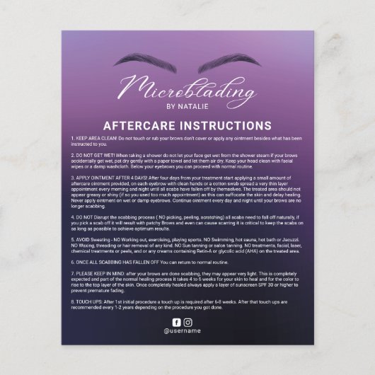 Mikroblading Aftercare Instruction Elegant Lila Flyer (Vorne)