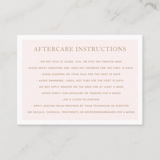 Mikroblading Aftercare Instructions Pink Visitenkarte (Vorderseite)
