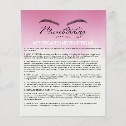 Mikroblende Aftercare Instruction Pink Ombre Flyer (Vorne)