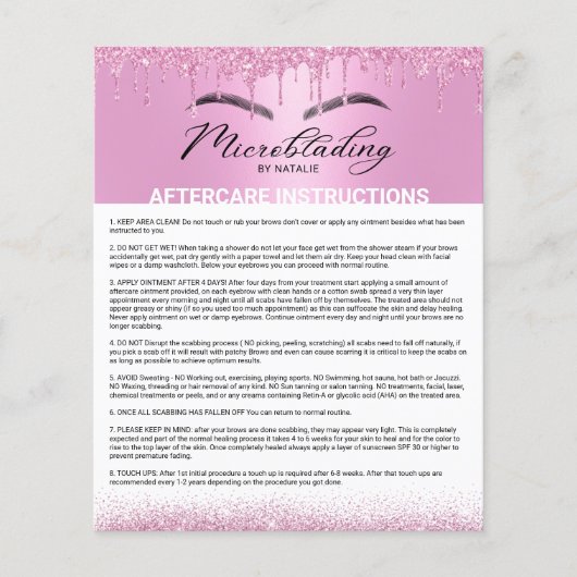 Mikroblende Aftercare Instruction Pink-Tropfen Flyer (Vorne)