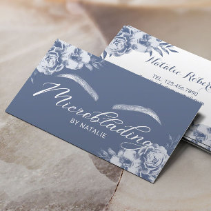 Mikroblende Eyebrows Salon Vintag Blue Floral Visitenkarte