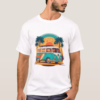 Mikrobus Miami Straßenpalmen im Hintergrund T-Shirt