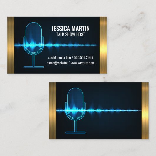 Mikrofon | Digital Sound Wave | Goldmetallschneide Visitenkarte (Vorne/Hinten)