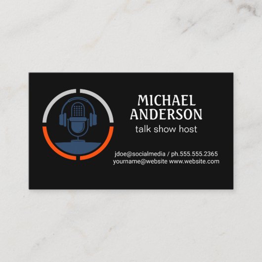 Mikrofon-Logo | Podcast Host Business Card Visitenkarte (Vorderseite)