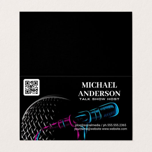 Mikrofon-Logo | Podcast Vlogger Visitenkarten (Außenseite Aufgefaltet)