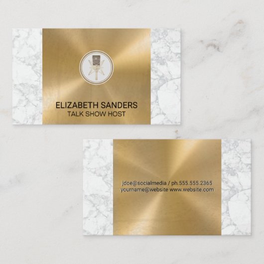 Mikrofon | Marmor und Goldmetall Visitenkarte (Vorne/Hinten)
