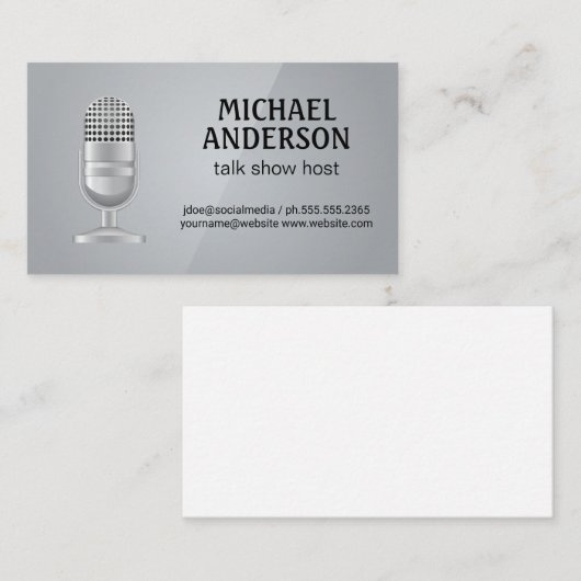 Mikrofon | Podcast-Host | Gray Gloss Visitenkarte (Vorne/Hinten)