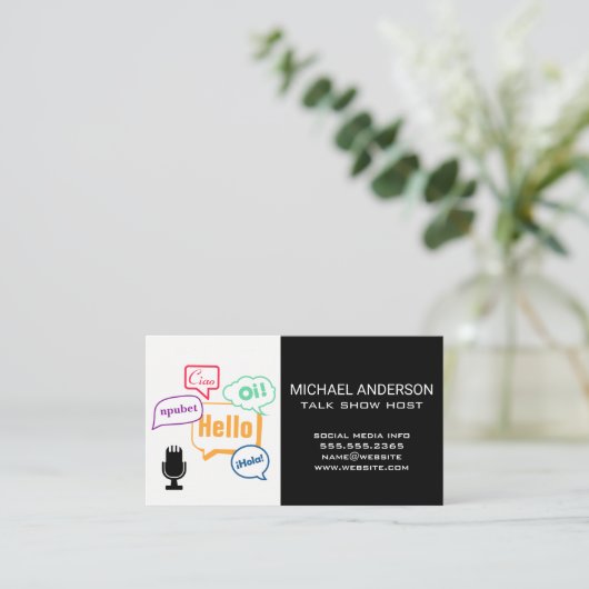 Mikrofon-Symbol | Sprachen Visitenkarte (Stehend Vorderseite)