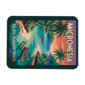 Mikronesien Boote Illustration Reise Kunst Vintage Magnet (Horizontal)