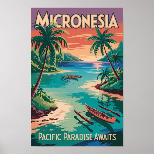 Mikronesien Boote Illustration Reise Kunst Vintage Poster (Vorne)