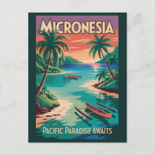 Mikronesien Boote Illustration Reise Kunst Vintage Postkarte