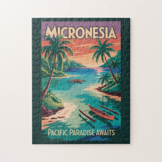 Mikronesien Boote Illustration Reise Kunst Vintage Puzzle (Vertikal)