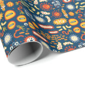 Mikroorganismen Dunkles Blau: Biologisches Muster Geschenkpapier (Rolleneckpunkt)