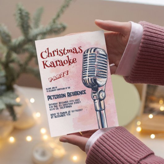 Mikrophon und Pink Weihnachten Karaoke Party Einladung
