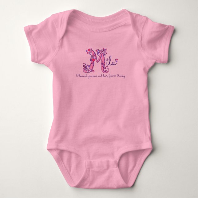 Mila Name und Bedeutung beschriften m-Babykleidung Baby Strampler (Vorderseite)