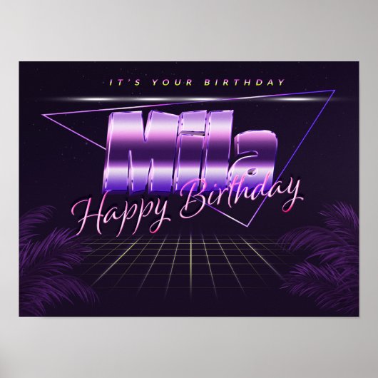 Mila Name Vorname lila retro Poster Geburtstag (Vorne)