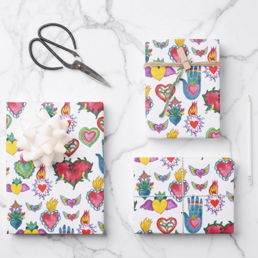 Milagros Flaming Hearts Liebe Geschenkpapier Set (Vorderseite)