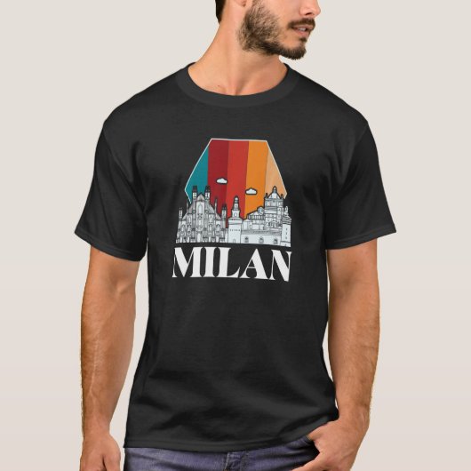 Milan Cathedral Retro Skyline Italien T-Shirt (Vorderseite)