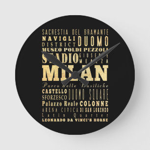 Milan City of Italy Typography Art Runde Wanduhr