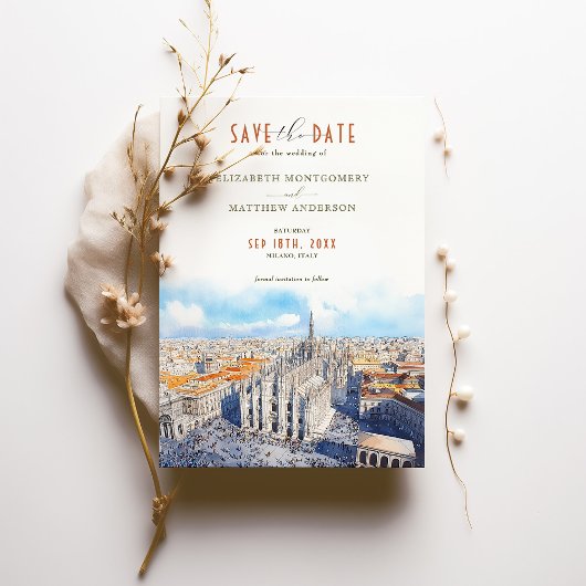 Milan Duomo Save the Date Watercolor Einladung