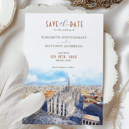 Milan Duomo Save the Date Watercolor Einladung