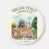 Milan Italy Gift Idea – Watercolor City Landscape Magnet (Vorne)